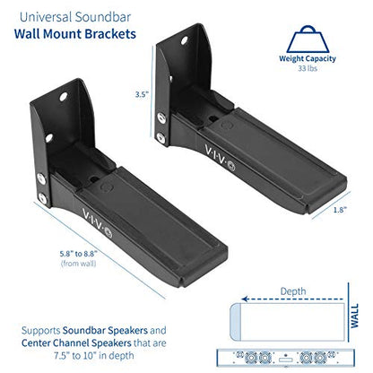 VIVO Steel Universal Dual Soundbar Wall Mount L Brackets, Adjustable Extending Speaker Arm Holders, Black, Mount-SPSB4