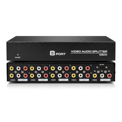 8 Way 3 RCA Switch, Powered 1 in 8 Out AV Switcher, Composite Video Audio Distribution, AV Switch, Audio Splitter Duplicator with Power Adapter