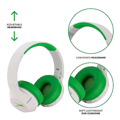 Altec Lansing Kid Safe Noise Cancelling Wireless Headphones 15H Battery, 85dB Volume Limit, Foldable Design Powerful Sound, Active Noise Cancellation Perfect for Kids Ages 7+ - color: Whiteout Funky Green