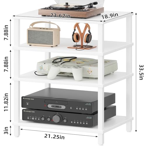 4-Tier AV Media Player Stand, Stereo Stand, Modern Audio Shelf,Wooden TV Stand,Multifunctional Media Console Shelf, Suitable for Home, Conference Room, White - color: White, size: 4 Tier