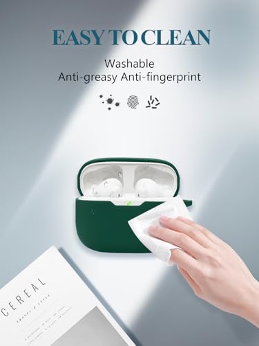 Case for JBL Vibe Beam 2/Vibe Beam - True Wireless Noise Cancelling Earbuds, Soft Silicone Protective Portable Scratch Shock Resistant Shell with Cleaner Kit & Carabiner & Lanyard，Green - color: GREEN