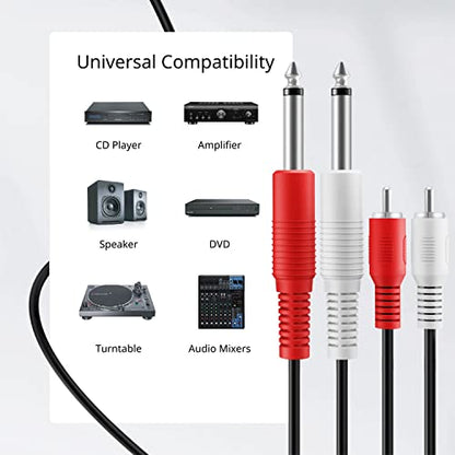 TNP Dual 1/4 Inch TS to Dual RCA Male Stereo Audio Patch Cable, 3 Feet | Dual 6.35mm Ts-To-Rca Interconnect Cord for Mixers, Amplifiers, Av Receivers, Speakers, Recording Gear, and Home Audio