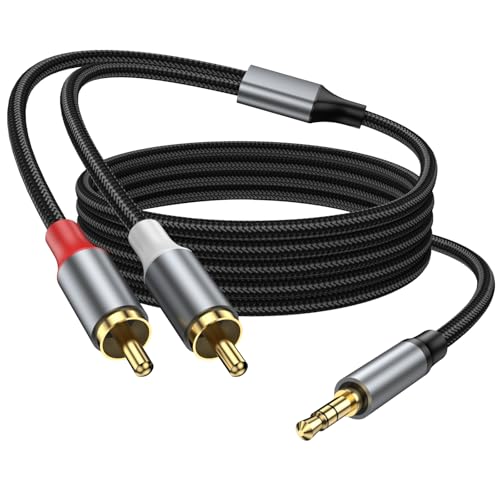 3.5mm to 2RCA Audio Cable 16FT, Auxiliary RCA Headphone Male to Male Splitter, Nylon Braided, Heavy Duty Shielded Aux Cable for Home Theater, Speakers, Turntable, TV, Soundbar. - size: 16.5FT