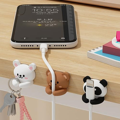 6pcs Cute Animal Cable Organizer Adorable Panda Rabbit Bear Shaped Cable Clips Desk Cable Management Cord Holder for Nightstand Headphones Chargers USB Cables