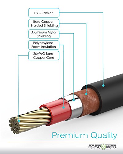 FosPower Digital Audio Coaxial Cable [24K Gold Plated Connectors] Premium S/PDIF RCA Male to RCA Male for Home Theater, HDTV, Subwoofer, Hi-Fi Systems - 10ft | Digital audio coaxial S/PDIF cable featuring 24K gold-plated RCA male connectors for home theat