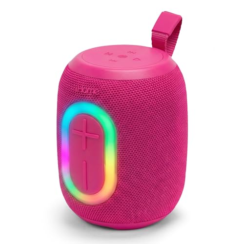 iHome Quest Wireless Portable Bluetooth Speaker with RGB Light | Water-Resistant, Built-In Carry Strap, TWS Pairing, Rechargeable Battery, USB-C Cable Included, True Stereo, Bluetooth 5.3 - color: Pink