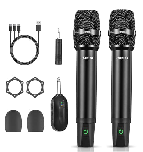 Wireless Microphones, 2.4 GHz Metal Rechargeable Wireless Mics with Dual Professional UHF Handheld Karaoke Microphone System with Receiver, Dynamic Mic for Church, Singing, Speech, Wedding, Party - color: Rechargeable