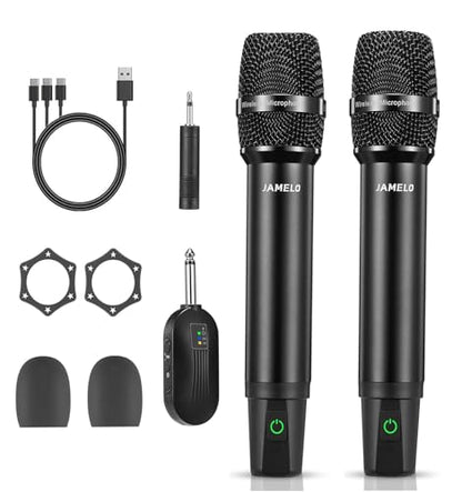Wireless Microphones, 2.4 GHz Metal Rechargeable Wireless Mics with Dual Professional UHF Handheld Karaoke Microphone System with Receiver, Dynamic Mic for Church, Singing, Speech, Wedding, Party - color: Rechargeable