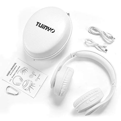 TUINYO Bluetooth Headphones Wireless, Over Ear Stereo Wireless Headset 40H Playtime with deep bass, Soft Memory-Protein Earmuffs, Built-in Mic Wired Mode PC/Cell Phones/TV-White - color: White