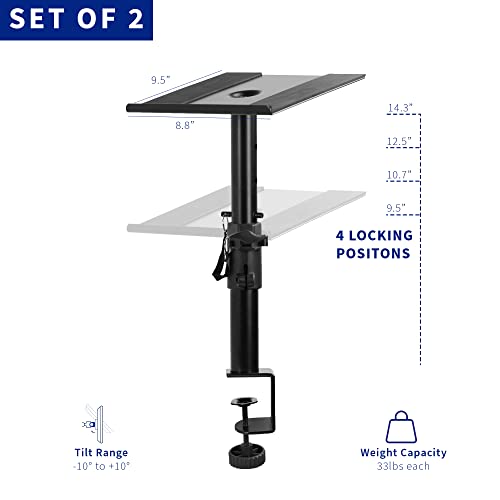 VIVO Clamp-on Speaker Stand Desk Mount Set, 10 x 9 inch Trays, Height Adjustment and Tilt, Universal Audio Holders for Computer and Bookshelf Speakers, Elevated Sound, 2 Pack, Black, MOUNT-SP01CB - color: Black