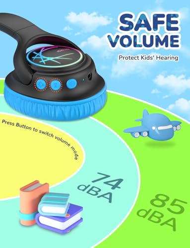 iClever BTH18 Kids Bluetooth Headphones LED Lights for Toddler Boys Girls | SafeSound Tech, 43H Playtime Stereo Sound, USB C Charging AUX Cable, Over Ear Kids Headphones Wireless for iPad/Tablet/Travel - color: Purple & Black