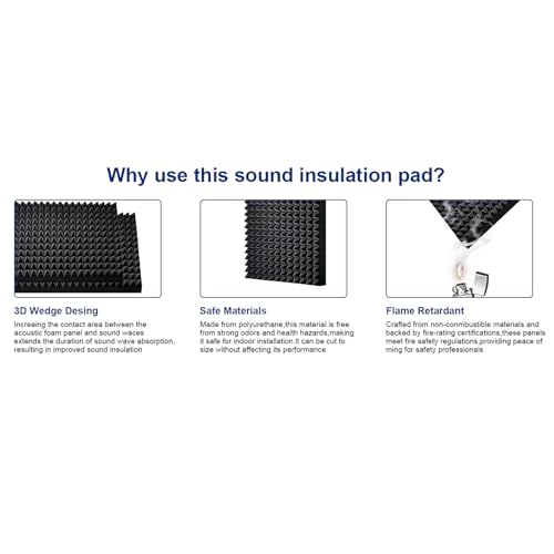 4 Pack Black Acoustic Foam Panels,48x24x2 Inch Sound Proof,High Density Soundproof Wall Panels,Fireproof Cancelling Foam Studio (Black, 4 PCS) - size: 4 PCS