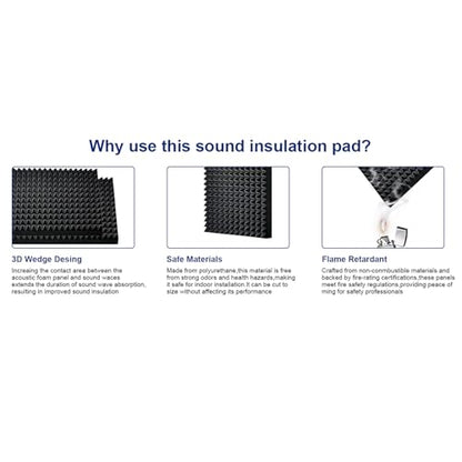 4 Pack Black Acoustic Foam Panels,48x24x2 Inch Sound Proof,High Density Soundproof Wall Panels,Fireproof Cancelling Foam Studio (Black, 4 PCS) - size: 4 PCS