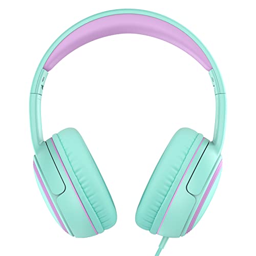 JOMILIN A10 Kids Headphones with Microphone, Folding Portable Wired Headphones with 1.5M No-Tangle Cord for Smartphone Tablet Computer MP3/4 (Green)