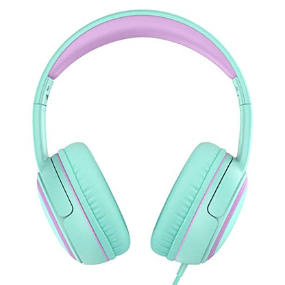 JOMILIN A10 Kids Headphones with Microphone, Folding Portable Wired Headphones with 1.5M No-Tangle Cord for Smartphone Tablet Computer MP3/4 (Green)
