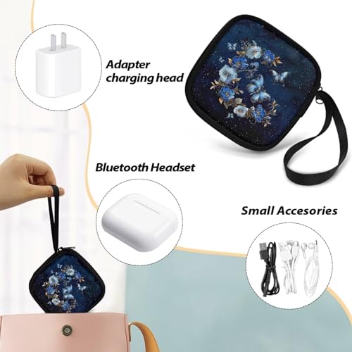 Portable Wireless Headphone Case, Butterfly Flower Earphone Storage Bag Carrying Case, Earbud Holder with Handle Headphone Bag Travel - color: Butterfly And Flower