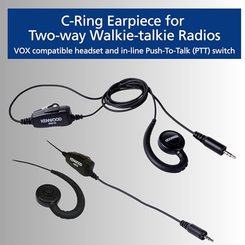 Kenwood KHS-34 Walkie Talkie Earpiece with Mic, C-Ring Ear Piece for Walkie-Talkie, in-Line PTT Switch, Compatible with ProTalk PKT-23 Portable Radios - style: KHS-34