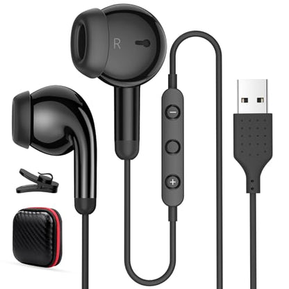 USB Earbuds for PC,Headphones with Microphone for Computer,Black - color: Black