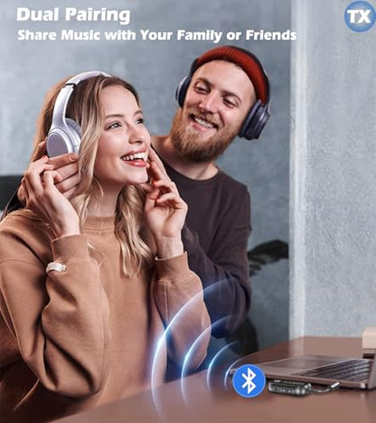 KAIY Bluetooth Transmitter Receiver for Airplane/TV/Car | AUX Bluetooth Audio Adapter for 2 Headphones, Bluetooth Receiver for Home Stereo/ Old Speaker 11H Battery - style: Dual Link