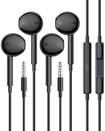 Wired Earbuds, 2 Pack 3.5mm Headphones with Microphone Clear Call HiFi Stereo Volume Control Earphones for iPhone iPad Samsung Kindle Switch MP3/4 (Black) - color: Black