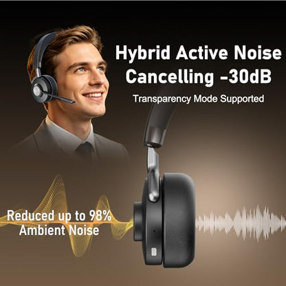 MAIRDI Bluetooth Office Headset with Active Noise Cancelling (ANC) for Clear Calls, Noise Cancelling Microphone for Call Center, Remote Work & Online Meetings, Wireless Headset for PC, Laptop & Teams