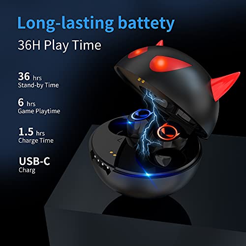 Ture Wireless Earbuds Gaming Bluetooth Earbud Touch Control in-Ear Headphones with Charging Case Noise Reduction 36H Playtime Kids Earphones,No Delay Sports Earbuds - color: Black