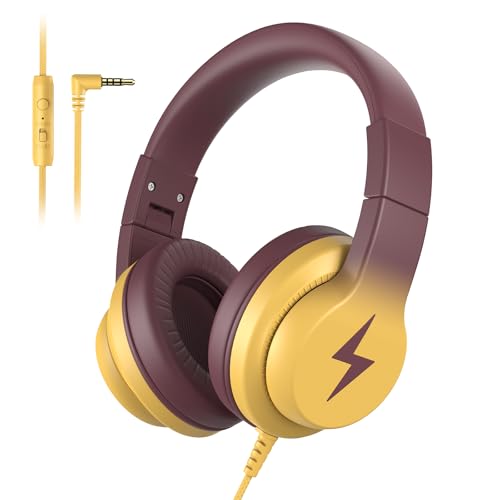 Candy Bila Wired Kids Headphones with Microphone, 85dB Safe Volume | Volume Limiter 85/94dB, HD Stereo Sound, Microphone and Wired Control,Foldable Design, Gradient Brown and Yellow - color: Gradient Brown and Yellow