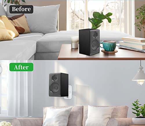 Speaker Wall Mount Brackets - Surround & Bookshelf Speaker Wall Mounts Kit, Holds up to 8 lbs, 2 Pack, White - color: 2P-White