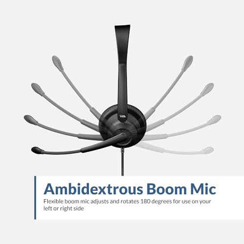 Cyber Acoustics AC-104ENC Mono USB Headset with ENC, in-Line Controls | Ideal for Call Centers and Remote Work, Adjustable Boom Arm, 8ft Cable, In-Line Module - style: USB Mono ENC Headset