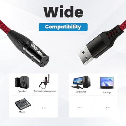 10Ft XLR to USB Microphone Cable 3-Pin XLR Female to USB A Braided Audio Cable for Mic, Recording Devic Connection(3M)