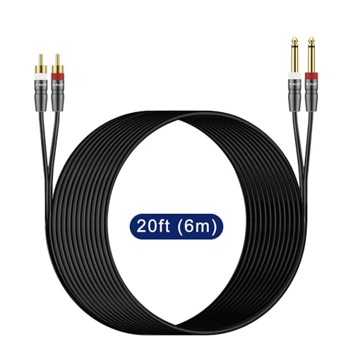 J&D Dual 1/4 inch TS to Dual RCA Cable, Heavy Duty 1/4 Male to RCA Male Adapter Stereo Audio Interconnect Quarter inch Cable, 20 Feet - size: 20 Feet