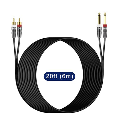 J&D Dual 1/4 inch TS to Dual RCA Cable, Heavy Duty 1/4 Male to RCA Male Adapter Stereo Audio Interconnect Quarter inch Cable, 20 Feet - size: 20 Feet