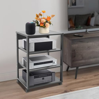 4-Tier AV Media Stand, Stereo Components Storage Cabinet, Movable Audio Rack Tower Player Stand for Living/Gaming/Recording Room - size: 4-Tier