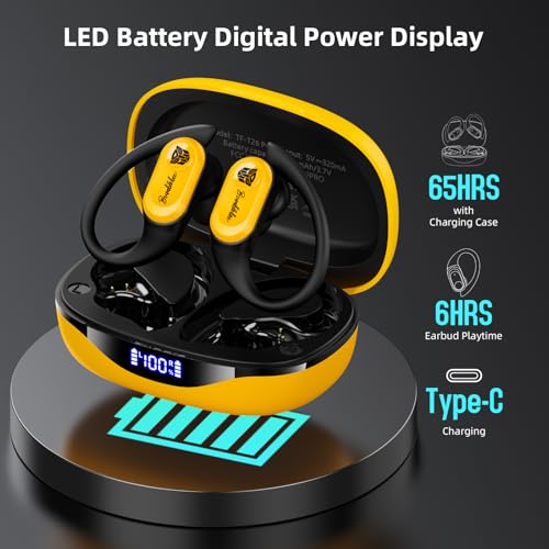 Transformers Earbuds T26 Pro, Bluetooth 5.4 Wireless Gaming Earbuds with Mic, Over Ear Earbuds with Earhooks, 65H Playtime, Deep Bass, IPX5 Waterproof (Bumblebee Yellow) - color: Bumblebee - Yellow