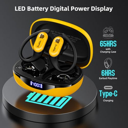 Transformers Earbuds T26 Pro, Bluetooth 5.4 Wireless Gaming Earbuds with Mic, Over Ear Earbuds with Earhooks, 65H Playtime, Deep Bass, IPX5 Waterproof (Bumblebee Yellow) - color: Bumblebee - Yellow