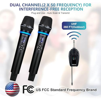 Dual Wireless Microphones Rechargeable, UHF Metal Wireless Mic System Cordless Microphone Professional with Echo VOL Channel Control for Karaoke Singing Church Events - style: WM-2 C