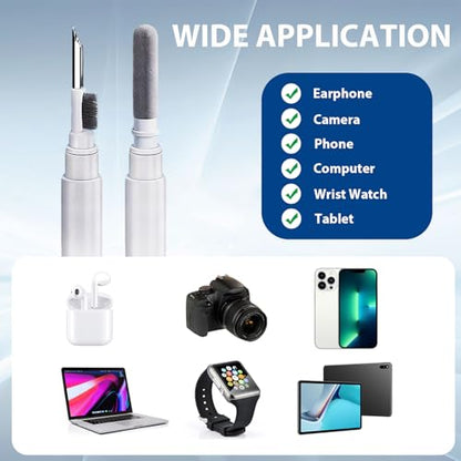 Multi-Function Cleaning Pen Kit for AirPods 1, 2, 3 & Pro, Earbud Cleaning Tool with Soft Brush & Flocking Sponge for Bluetooth Headphones Case -White