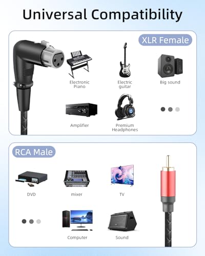 90 Degree XLR 3-Pin Female to RCA Male Stereo Audio Cable,3-Pin Right Angle XLR to RCA Plug Adapter Converter Cord,Balance to Unbalanced,Mixer,Power Amplifier,Audio Player (1FT/30CM) - style: 90 Degree XLR 3-Pin Female to RCA Male(0.3m/1ft)