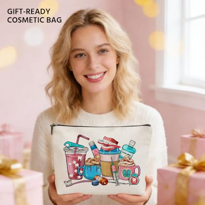 JIUWEIHU Dental Coffee Lover Makeup Bag, Funny Dentist Dental Cosmetic Bags | Travel Organizer Bag Zipper Pouch, Christmas Birthday Gifts for Dental Students Women Friend Colleague Sister - color: Multicolor 0061