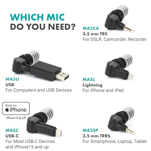Movo External USB-C Microphone for iPhone 15 - Mic for iPhone 15, USB-C Devices - Portable Condenser Shotgun Mic for Video Recording, Voiceover, Interview, Travel, Vlogging, YouTube