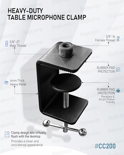 Heavy-Duty Table Microphone Clamp with 5/8-27 Male & 3/8-16 Female Thread and 1/4-20 Adapter (1PCS) + 6-Inch Mic Stand Extension Tubes (2PCS)