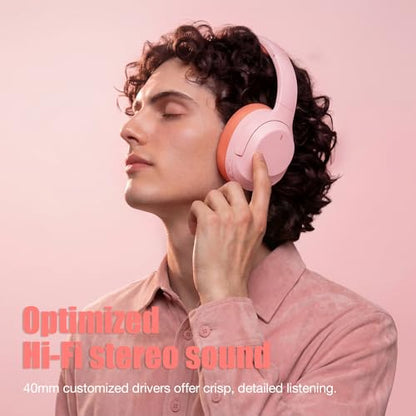 Upgraded Pro‑level Hybrid Active Noise Cancelling Headphones, HD Sound & Big Bass, 2X Softer Comfort, Long ANC Playtime, Wireless Over-Ear Bluetooth Headphones Perfect for Home Office|Travel|Pair - color: Pink