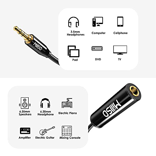 1/4 to 3.5mm Instrument Cable, TRS Headphone Adapter 6.35mm Female to 3.5mm Male 1/8 to 1/4 Stereo Audio Adapter for Amplifier, Guitar, Piano, Speaker to Phone, Laptop, Headphone - 12inch/30cm - color: Piano Black, size: 1 FT