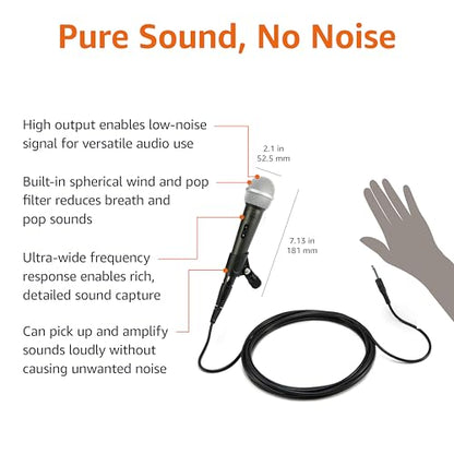 Amazon Basics Dynamic Vocal Microphone with Cable for Podcasting, Recording, Broadcasting, Live Performance, Karaoke, Cardioid Pattern