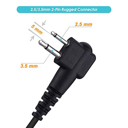2-Pack Walkie Talkie Earpiece, 2.5mm/3.5mm 2-Pin Two Way Radio Headset with PTT Mic, Compatible with Motorola Two-Way Radios | Two Way Radio Earpiece with PTT