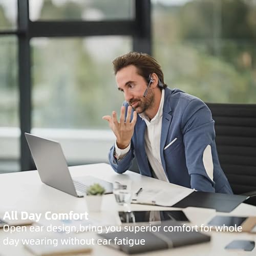 Bone Conduction Headphones with Boom Mic Bluetooth Open Ear Wireless Computer Headsets PC with Mic Noise Canceling Bluetooth Earphones with Microphone for Office Use Driving Meeting - color: Q3Pro-Black