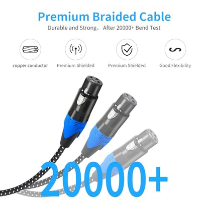 2Pack XLR Female to Dual Male Y Splitter Cable, Female XLR to 2 Male Y Cable,3Pin Y Splitter 1 F to 2 M for Micphone Mixer 2FT - color: XLR 1F To 2 M, size: 2FT