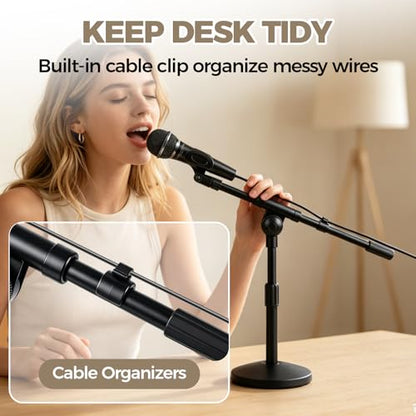 Microphone Stand Desk Adjustable Boom Arm Desktop Mic Stand Weighted Base