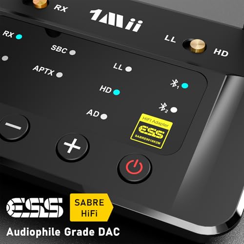 1Mii B03Pro Bluetooth 5.3 Transmitter Receiver for TV Home Stereo, Wireless Audio Adapter with Audiophile DAC & aptX Low Latency/HD/Adaptive, Volume Control, Dual Link, Optical RCA AUX Outputs/Inputs