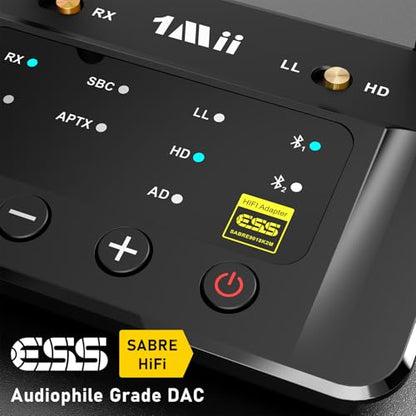 1Mii B03Pro Bluetooth 5.3 Transmitter Receiver for TV Home Stereo, Wireless Audio Adapter with Audiophile DAC & aptX Low Latency/HD/Adaptive, Volume Control, Dual Link, Optical RCA AUX Outputs/Inputs